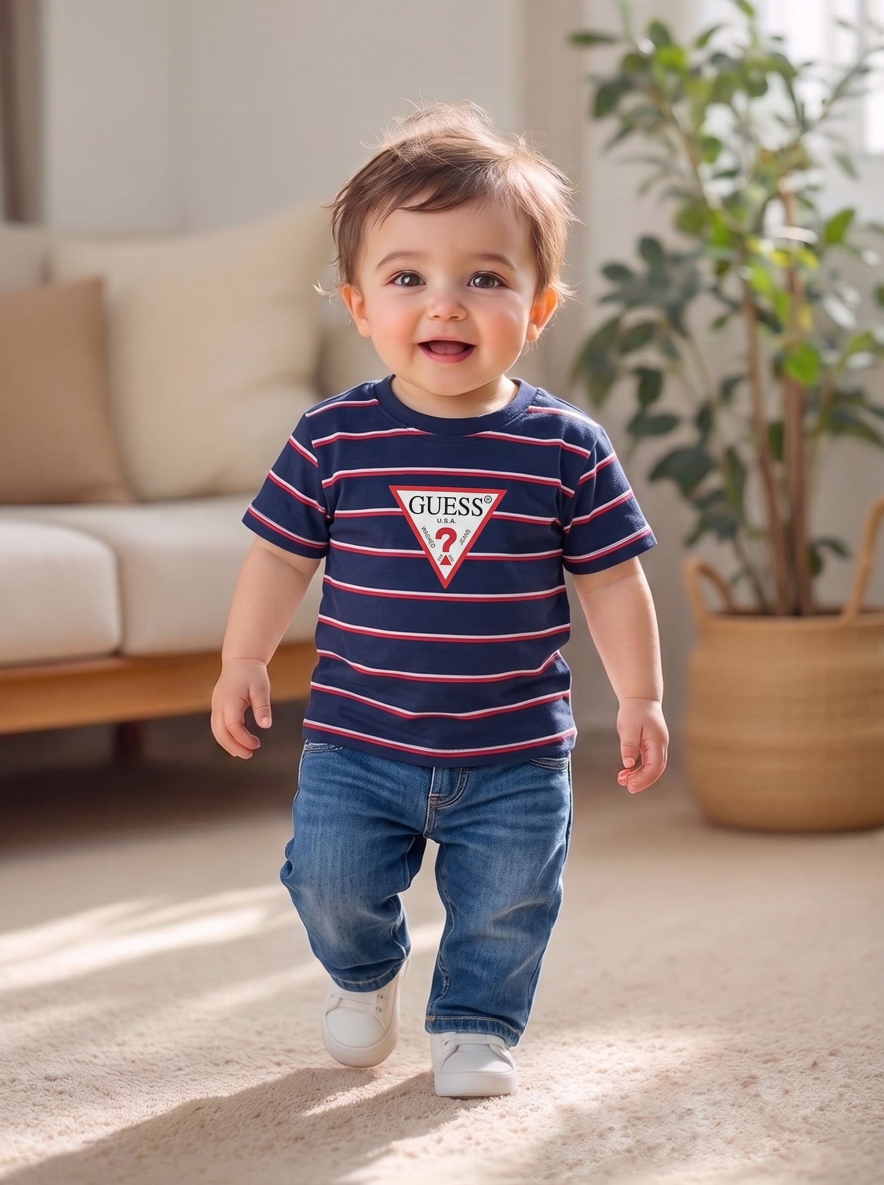 Kids Navy Blue Striped T Shirt