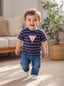 Kids Navy Blue Striped T Shirt